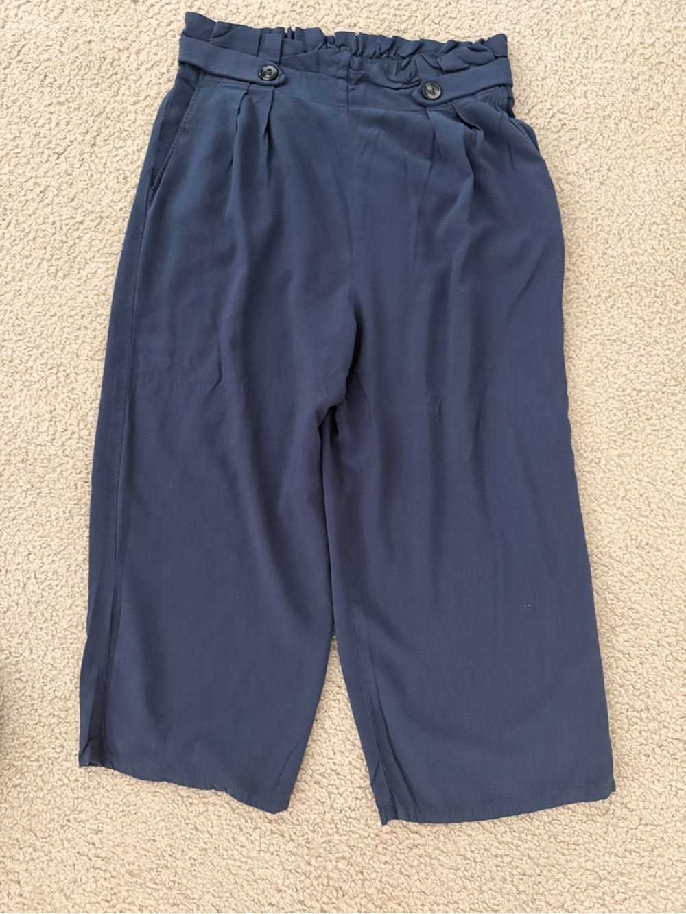 Navy Elastic Waist Pleated Women’s Trousers